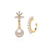 Brass Earring Set, with Plastic Pearl, gold color plated, 2 pieces & for woman, white 