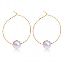 Zinc Alloy Hoop Earring, Brass, with Plastic Pearl, plated, for woman 