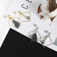 Asymmetric Earrings, Zinc Alloy, with Cotton Thread & Plastic Pearl, plated, for woman 30mm 