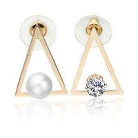 Asymmetric Earrings, Zinc Alloy, with Plastic Pearl, plated, for woman & with rhinestone 