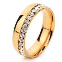 Нержавеющая сталь Rhinestone палец кольцо, нержавеющая сталь, плакирован золотом, разный размер для выбора & Женский & со стразами, 6mm, размер:6-9, продается PC