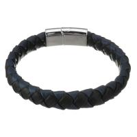 ПУ шнур браслеты, Латунь, с Искусственная кожа, Другое покрытие, черный, 11mm, длина:Приблизительно 8.5 дюймовый, продается PC