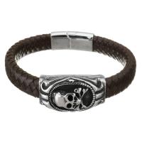 PU Leather Cord Bracelets, Brass, with PU Leather, plated, coffee color 12mm Approx 8.5 Inch 