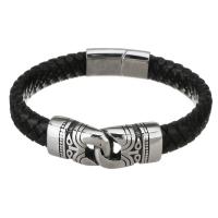 PU Leather Cord Bracelets, Brass, with PU Leather, plated, black 12mm Approx 8.5 Inch 