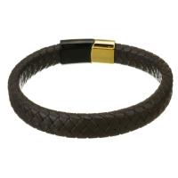 ПУ шнур браслеты, Латунь, с Искусственная кожа, Другое покрытие, черный, 11.5mm, длина:Приблизительно 8.5 дюймовый, продается PC