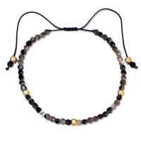 Gemstone Bracelets, Brass, with Wax Cord, fashion jewelry, black 