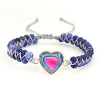 Gemstone Woven Ball Bracelets, Natural Stone, with Wax Cord, fashion jewelry, purple 