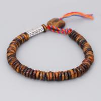 Tiger Eye Stone Bracelets, with Cotton Thread & Zinc Alloy, fashion jewelry, brown 
