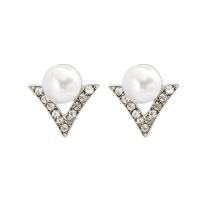 Kunststoff Perle Zink Legierung Ohrring, Zinklegierung, mit Kunststoff Perlen, plattiert, für Frau & mit Strass, keine, 15x25mm, verkauft von Paar