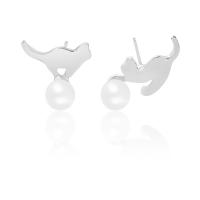 Kunststoff Perle Zink Legierung Ohrring, Zinklegierung, mit Kunststoff Perlen, silberfarben plattiert, für Frau, weiß, verkauft von Paar