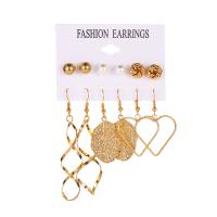 Zinklegierung Ohrring-Set, mit Kunststoff Perlen, goldfarben plattiert, 6 Stück & für Frau, verkauft von Paar