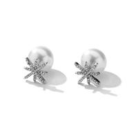 Plastic Pearl Zinc Alloy Earring, with Plastic Pearl, silver color plated, for woman & with rhinestone, white 