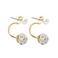 Plastic Pearl Split Earring, plated, for woman & with rhinestone 26mm 