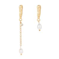 Asymmetric Earrings, Zinc Alloy, with Plastic Pearl, gold color plated & for woman 