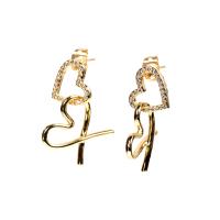 Brass Drop Earring, gold color plated, micro pave cubic zirconia & for woman, gold 
