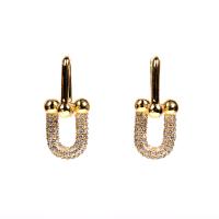 Huggie Hoop Drop Earring, Brass, gold color plated, micro pave cubic zirconia & for woman, gold 