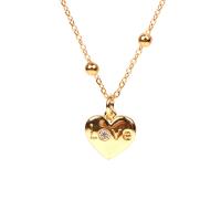 Cubic Zirconia Stainless Steel Necklace, Alphabet Letter, gold color plated & micro pave cubic zirconia & for woman .74 