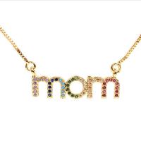 Cubic Zircon Micro Pave Brass Necklace, Alphabet Letter, gold color plated, micro pave cubic zirconia & for woman, multi-colored .74 Inch 