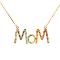 Cubic Zircon Micro Pave Brass Necklace, gold color plated, micro pave cubic zirconia & for woman, multi-colored .74 Inch 