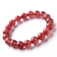 Quartz Bracelets, Strawberry Quartz, Round, fashion jewelry, red, 19cm  6mm 