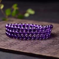 Quartz Bracelets, Amethyst, Round, three layers & fashion jewelry purple, 60cm 