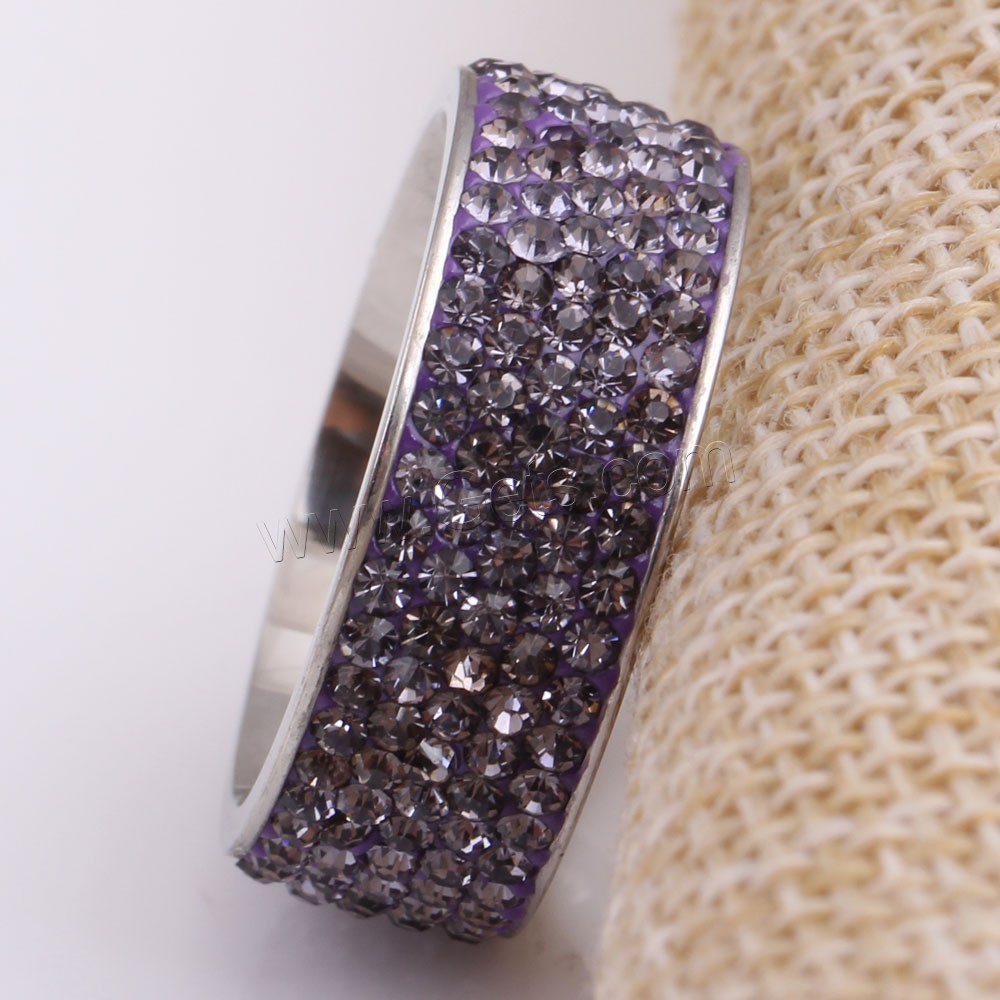 Rhinestone Stainless Steel Finger Ring, with Rhinestone Clay Pave, plated, different size for choice & for woman, more colors for choice, 8mm, US Ring Size:5.5-12, Sold By PC