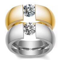 Anillo de dedo de acero Titanium de, Partículas de acero, chapado, diverso tamaño para la opción & para mujer & con diamantes de imitación, más colores para la opción, 9mm, tamaño:6-10, Vendido por UD
