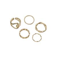 Brass Ring Set, gold color plated, 5 pieces & Adjustable & for woman, US Ring 