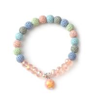 Lava Bead Bracelet, with Elastic Thread & Crystal, fashion jewelry, multi-colored Approx 18 cm 