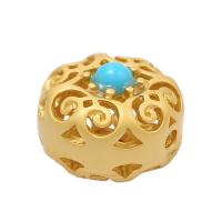 Hollow Brass Beads, with Natural Turquoise, gold color plated, DIY & double-sided, gold 