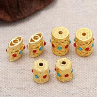 Hollow Brass Beads, with Natural Turquoise, gold color plated, DIY 