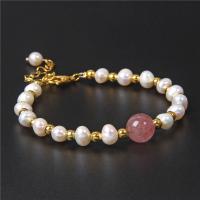 Zinc Alloy Pearl Bracelets, with Freshwater Pearl & Strawberry Quartz, Round, fashion jewelry 19cm 