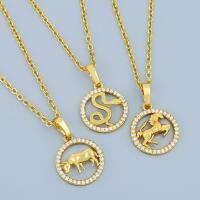 Cubic Zircon Micro Pave Brass Necklace, Animal, with chinese zodiac pattern & micro pave cubic zirconia, golden 