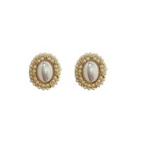 Kunststoff Perle Zink Legierung Ohrring, Zinklegierung, mit Kunststoff Perlen, goldfarben plattiert, für Frau, 20x20mm, verkauft von Paar