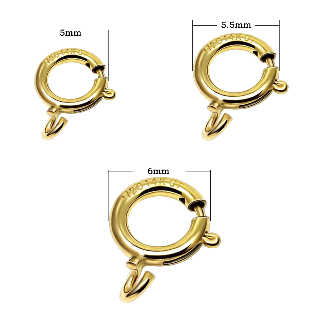 Медно-золото застежка с пружинным кольцом, Кольцевая форма, золотить, разный размер для выбора, отверстие:Приблизительно 1.5mm, продается PC