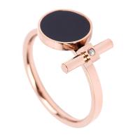 Titanium Steel Finger Ring, Flat Round, rose gold color plated & for woman & with rhinestone, US Ring 