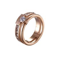 Anillo de dedo de acero Titanium de, Partículas de acero, chapado en color rosa dorada, diverso tamaño para la opción & para mujer & con diamantes de imitación, tamaño:5-10, Vendido por UD