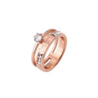 Titanium Steel Finger Ring, rose gold color plated & for woman & with rhinestone & hollow, US Ring 