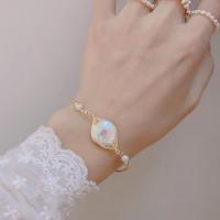 Cultured Freshwater Pearl Brass Bracelet, with Freshwater Pearl, gold color plated, for woman Approx 6.69 Inch 