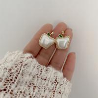 Freshwater Pearl Brass Earring, with Freshwater Pearl, Apple, gold color plated, for woman, 30mm 