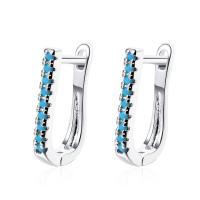 Brass Huggie Hoop Earring, with turquoise, plated, for woman 15mm 