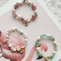 Gemstone Bracelets, Brass, with Natural Stone & Plastic Pearl, fashion jewelry 19cm 