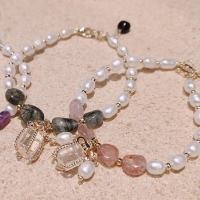 bracelet en laiton de perle d'eau douce cultivée, avec perle d'eau douce cultivée, bijoux de mode, plus de couleurs à choisir, 19cm, Vendu par brin