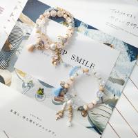 Gemstone Bracelets, Zinc Alloy, with Natural Stone & Plastic Pearl, 2 pieces & fashion jewelry 19cm 