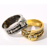 ラインス トーン亜鉛合金指のリング, 亜鉛合金, メッキ, ファッションジュエリー & 異なるサイズの選択 & ライン石のある, 無色, 売り手 パソコン