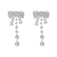 Zinc Alloy Rhinestone Drop Earring, Bowknot, plated, for woman & with rhinestone 