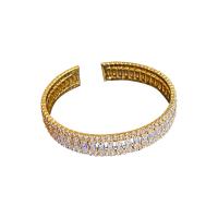 Zinc Alloy Cuff Bangle, gold color plated, for woman & with rhinestone, 31mm 