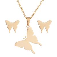 Fashion Stainless Steel Jewelry Sets, Stud Earring & necklace, Butterfly, fashion jewelry & for woman 