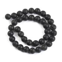 Natürliche Lava Perlen, rund, DIY & verschiedene Größen vorhanden, schwarz, verkauft von Strang