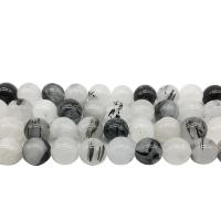 Rutilquarz Perlen, Schwarzer Rutilquarz, rund, poliert, DIY & verschiedene Größen vorhanden, weiß und schwarz, verkauft von Strang